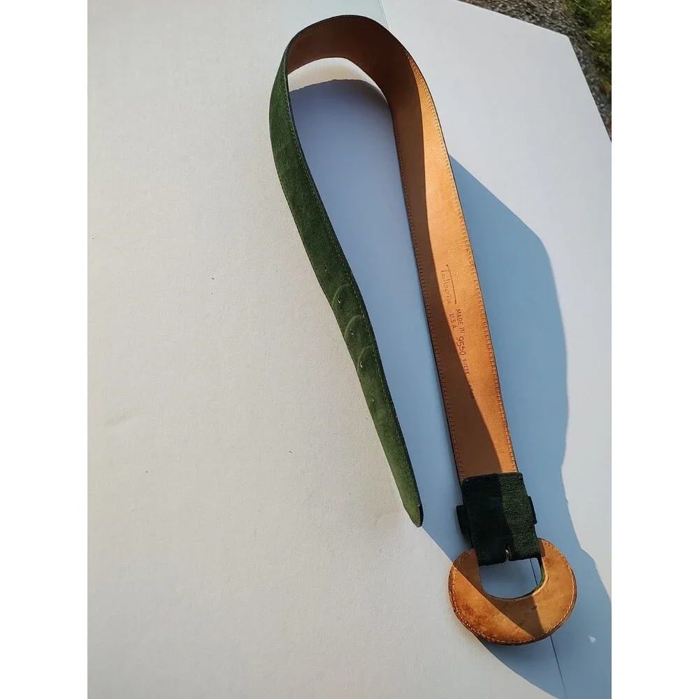 Vtg 80s Talbots Wide Hunter Green Suede Belt Large USA Made Dark Academia